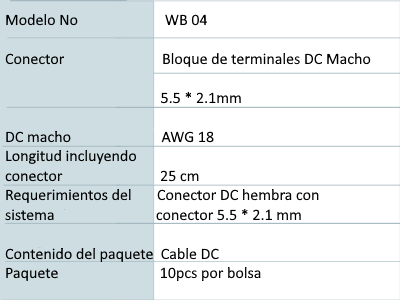 Especificaciones.