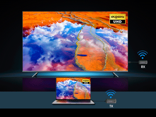 4K 60Hz UHD. Transmisión inalámbrica para una línea de visión de 20 metros.