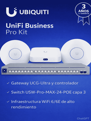 UBIQUITI UniFi Business Pro Kit - Gateway UCG-Ultra, switch USW-PRO-MAX-24-POE L3 y red empresarial PoE++