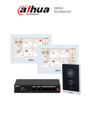 DAHUA KITVPIPWIFI01DH - Kit de Videoportero IP WiFi Dahua con 2 Monitores de 7", Frente de Calle y Switch PoE