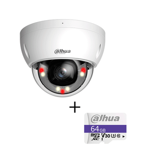 DAHUA DH-IPC-HDBW2649EP-S-IL - Kit cámara IP domo con microSD de 64 GB, 6 MP, lente 2.8 mm, IP67, IK10, micrófono, SMD Plus