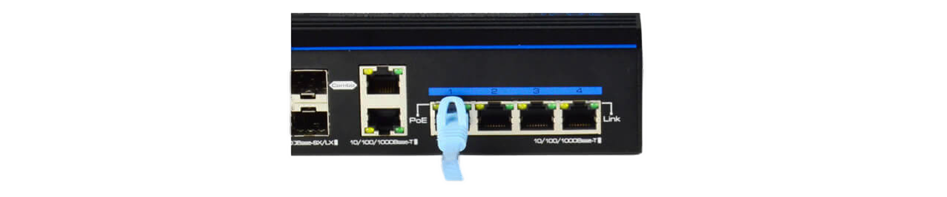 Puertos de descarga PoE+.