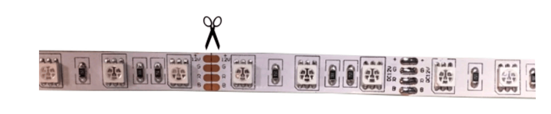 Vista de corte en la tira LEDS