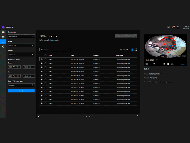 Búsqueda inteligente de eventos VCA.